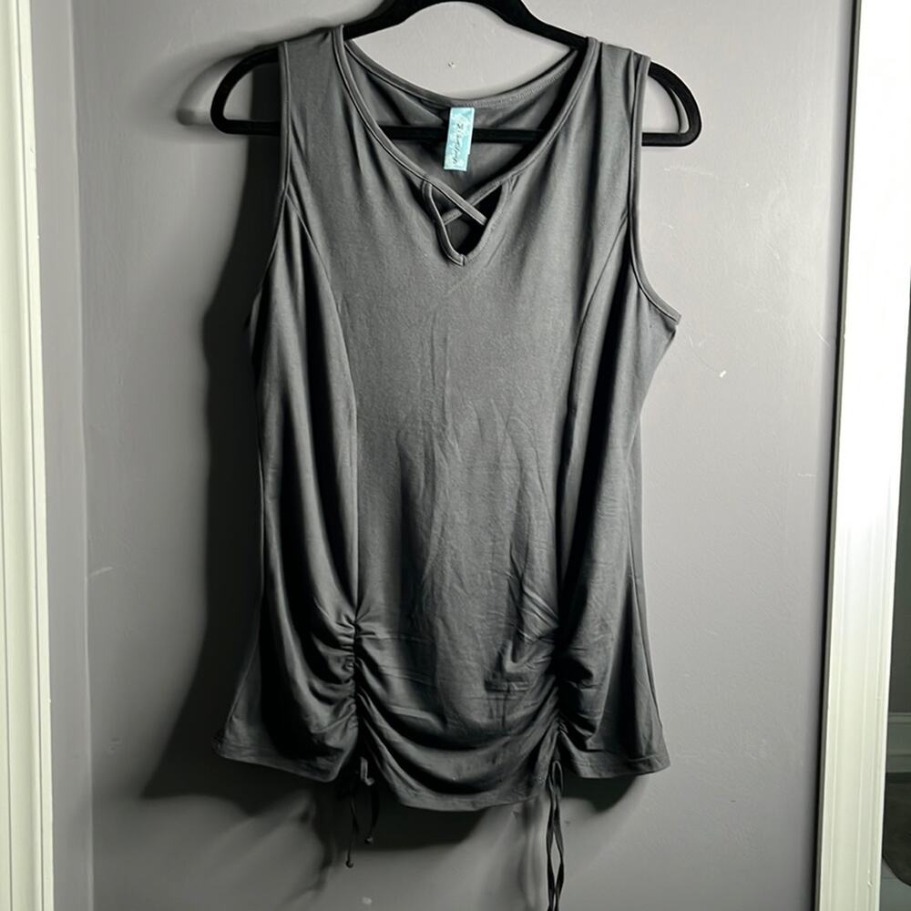M. Fasis Dark Gray Ruching Tank Top Large